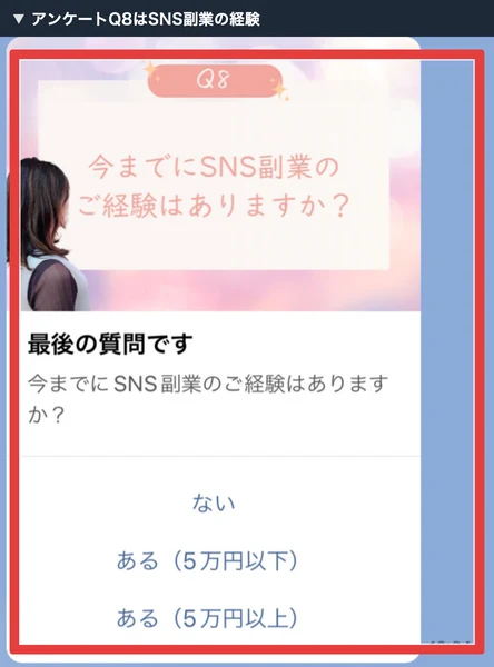 アンケートQ8のSNS副業経験に関する質問
