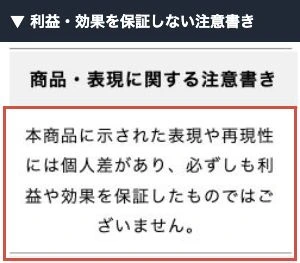 特定商取引法の表記にある成果を保証しない注意書き
